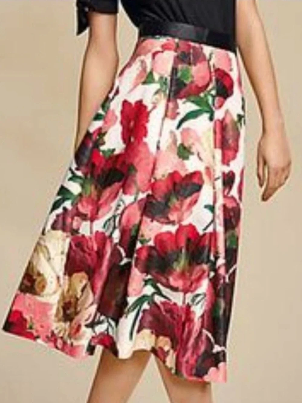 White House Black Market pleated poppy floral midi skirt